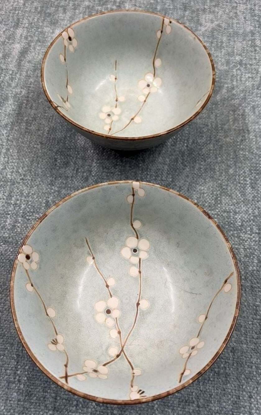 Matte Japan Kafuh Cherry Blossom Rice footed Bowl 6.25 “ Set of 2